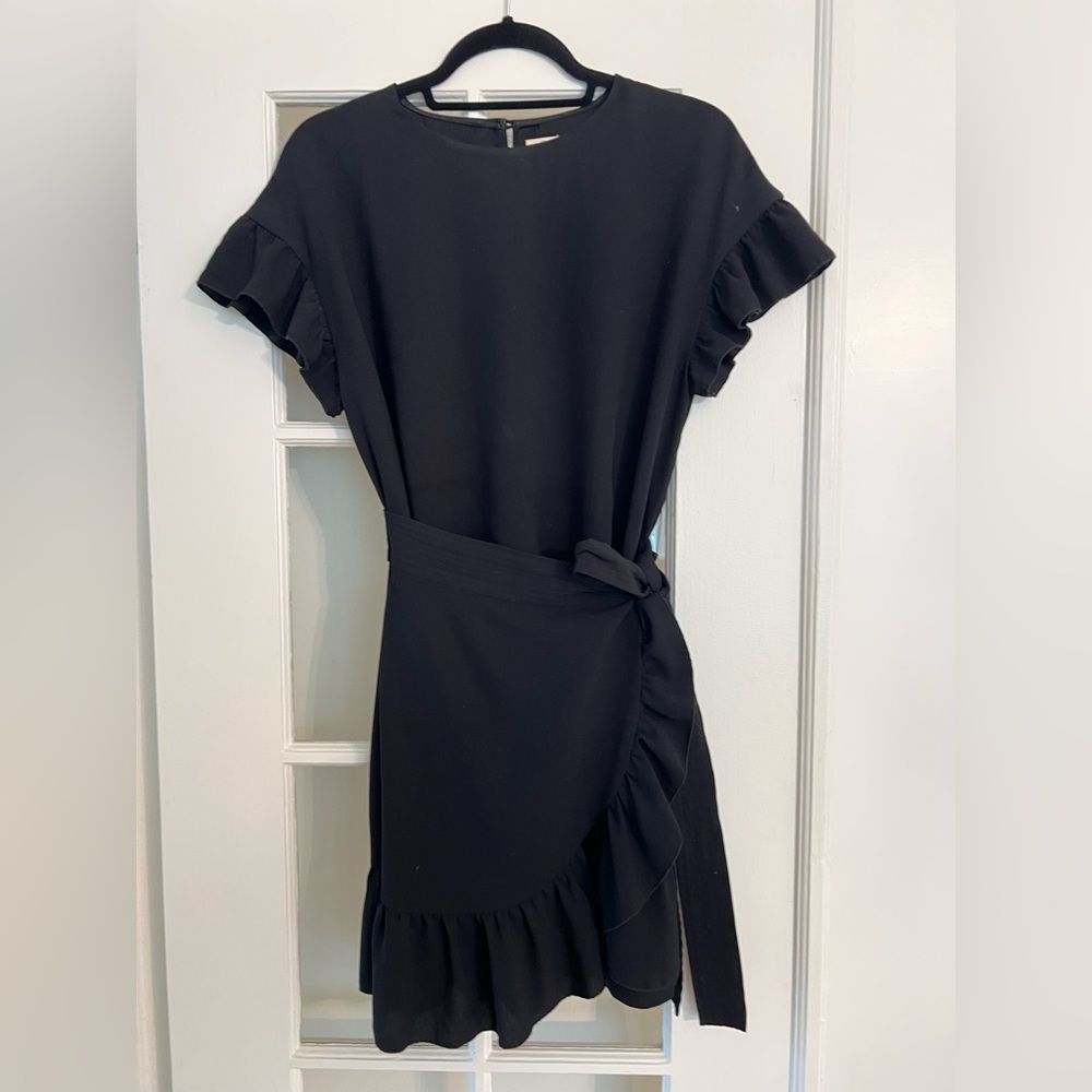 Wilfred Aritzia Ninette Black Ruffle Wrap Dress